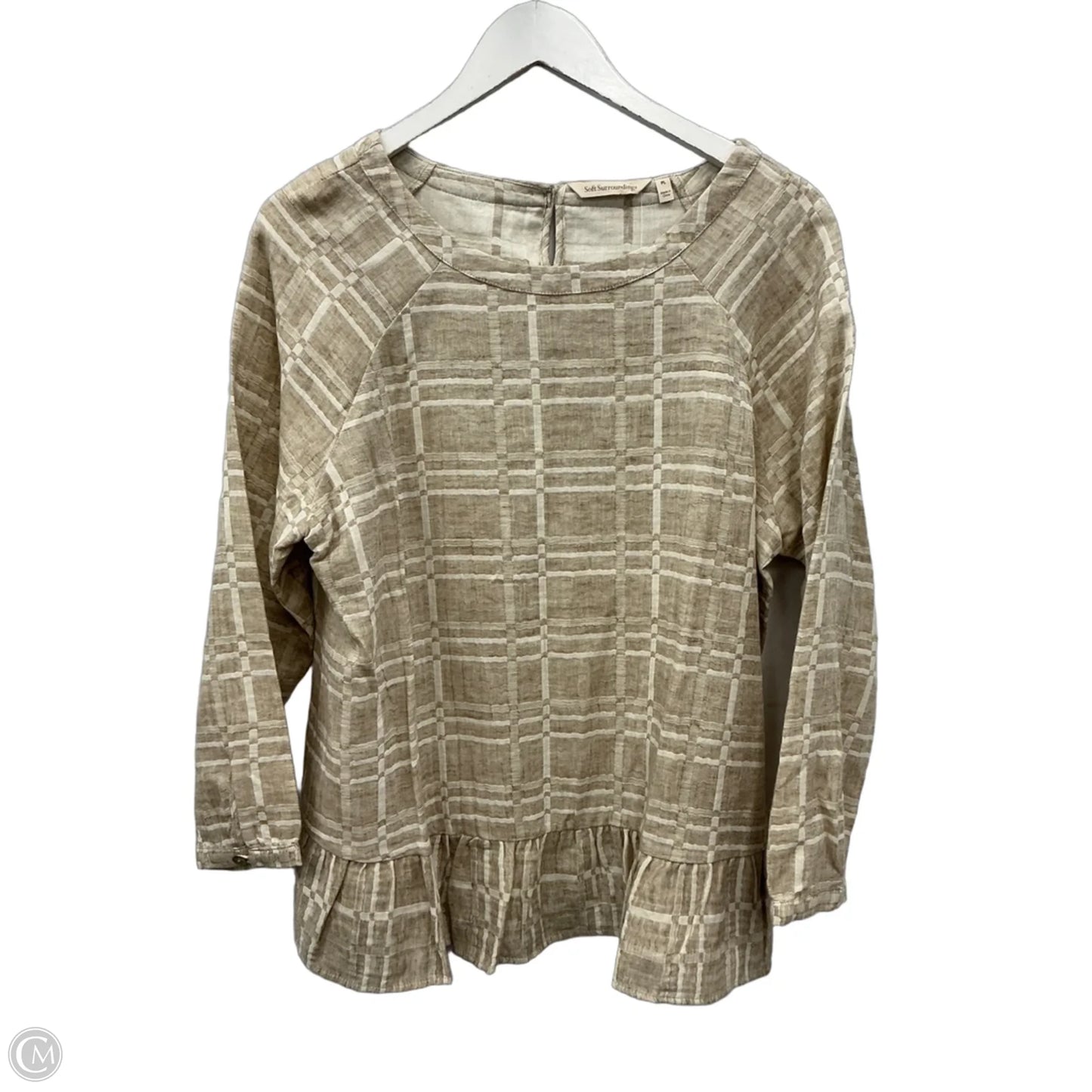Top 3/4 Sleeve By Soft Surroundings In Tan & White, Size: Lp