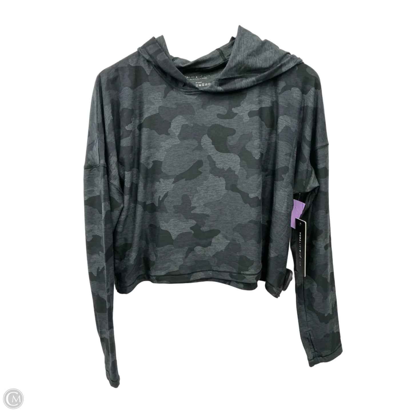 Athletic Top Long Sleeve Hoodie By Yogalicious In Grey, Size: M
