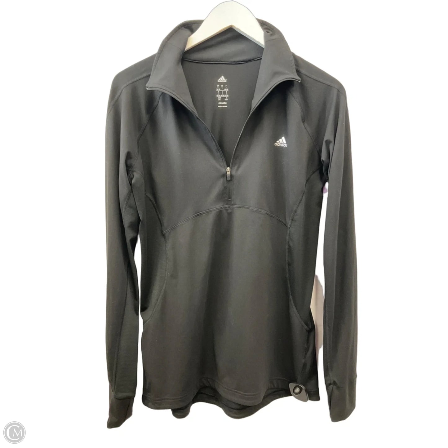 Athletic Top Long Sleeve Collar By Adidas In Black, Size: L