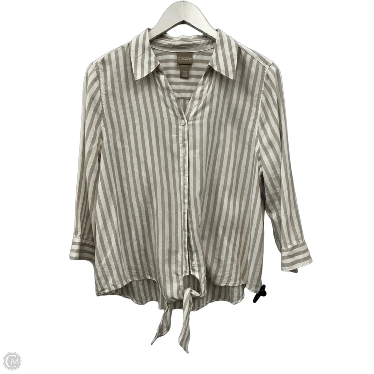 Top Long Sleeve By Chicos In Tan & White, Size: M
