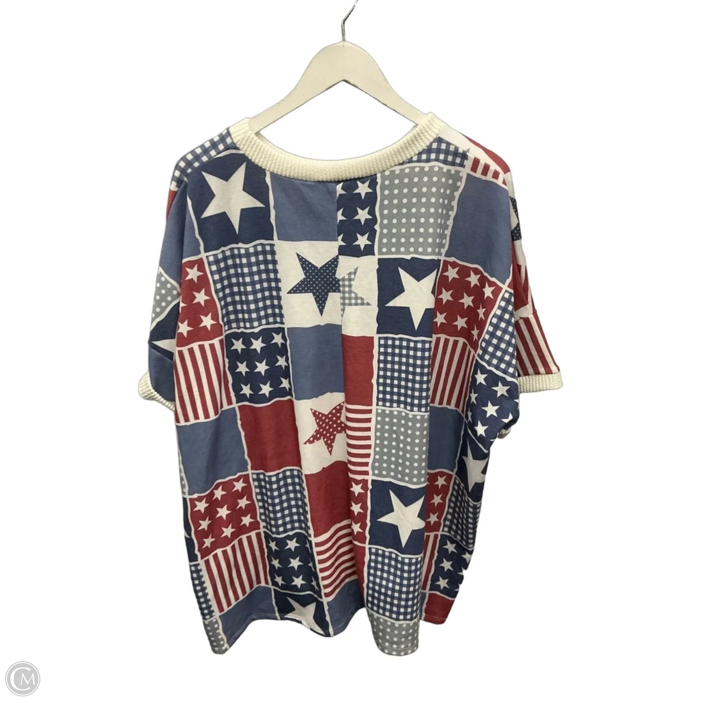 Top Short Sleeve By Haptics In Blue Red & White, Size: 2x