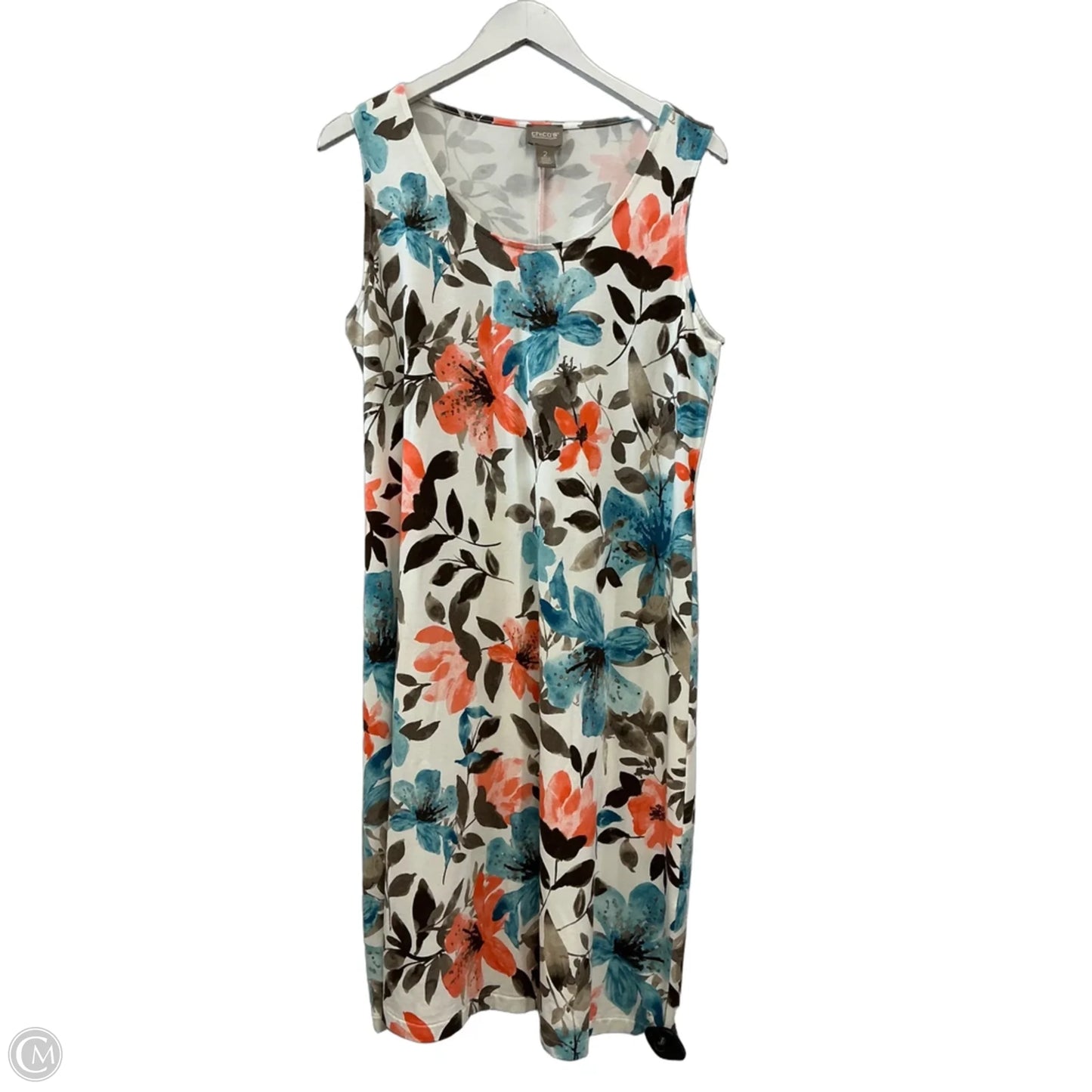 Dress Casual Midi By Chicos In Blue & Orange, Size: L