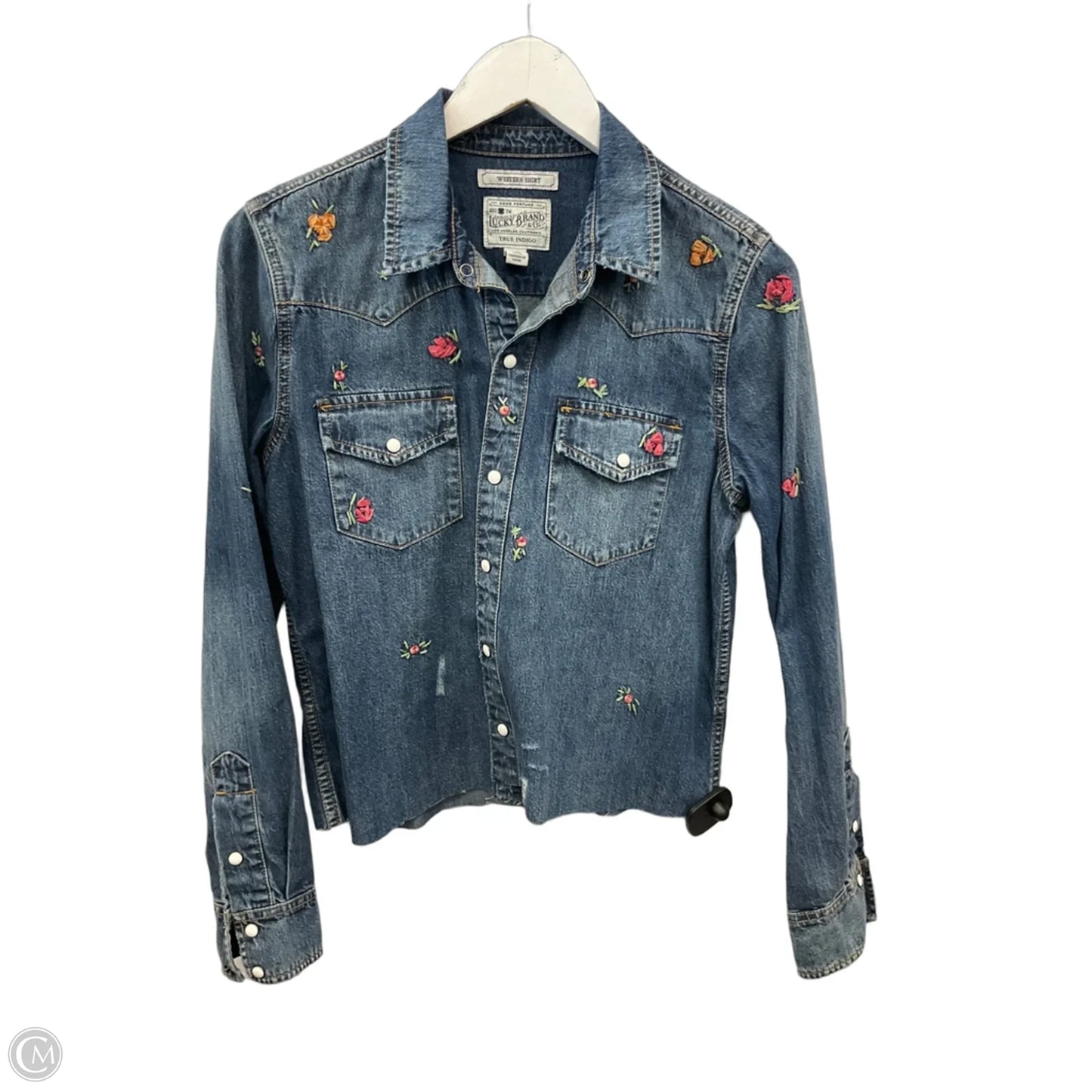 Jacket Shirt By Lucky Brand In Blue Denim, Size: S