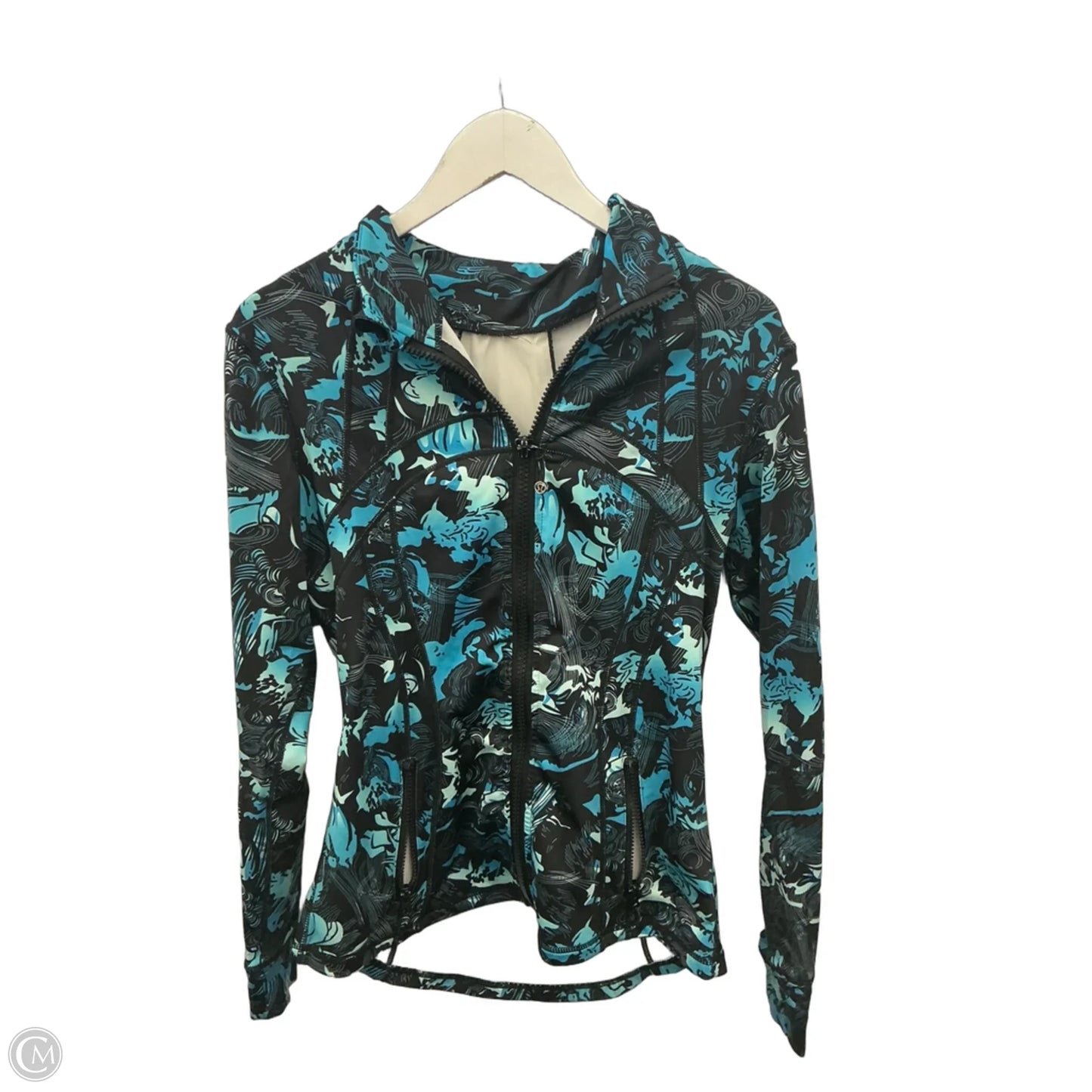 Athletic Jacket By Lululemon In Black & Blue, Size: L