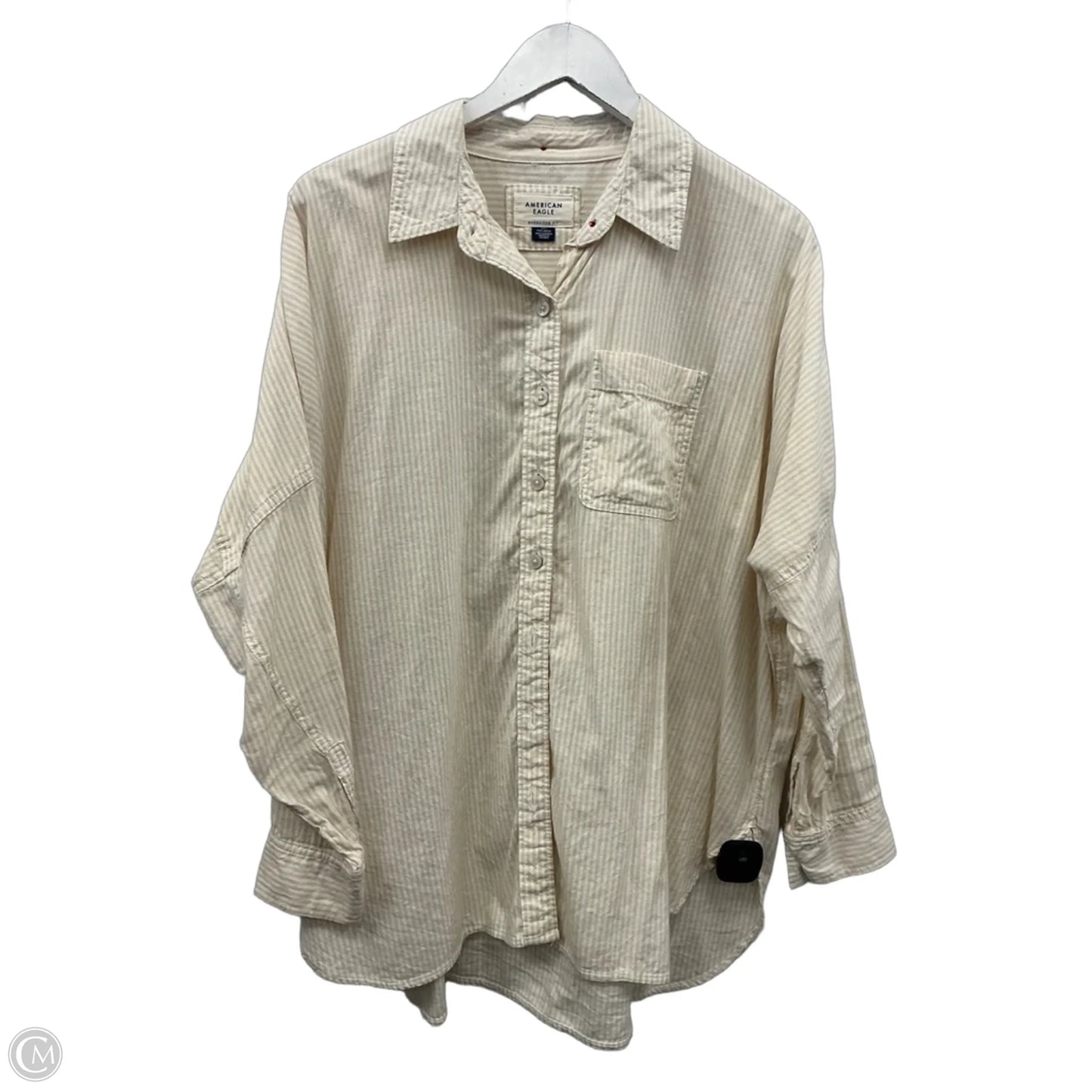 Top Long Sleeve By American Eagle In Tan & White, Size: Xxs