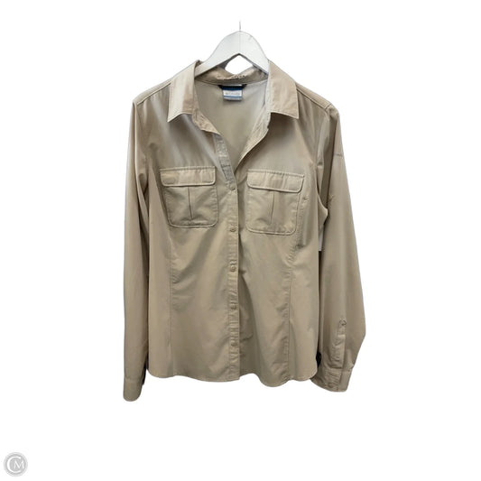 Athletic Top Long Sleeve Collar By Columbia In Tan, Size: L
