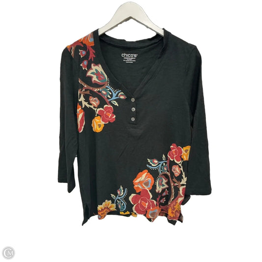 Top 3/4 Sleeve By Chicos In Black, Size: S