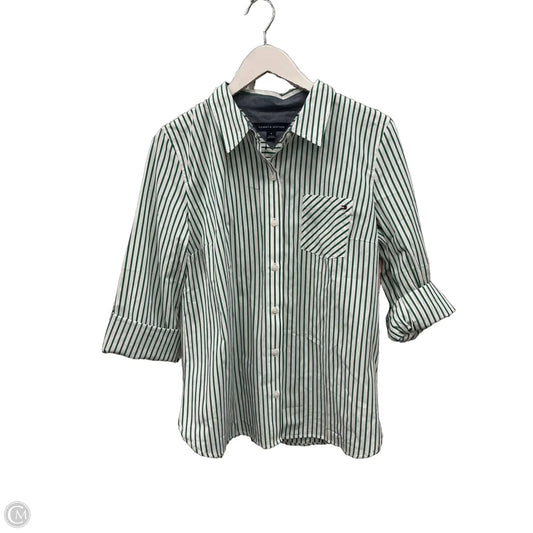 Top Short Sleeve By Tommy Hilfiger In Green & White, Size: M