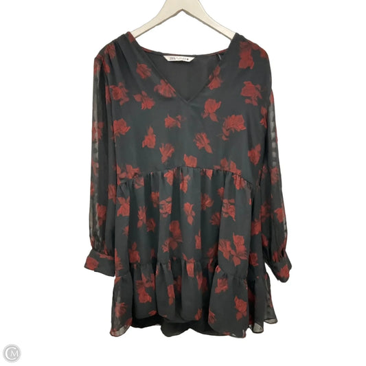 Dress Casual Midi By Zara In Black & Red, Size: L