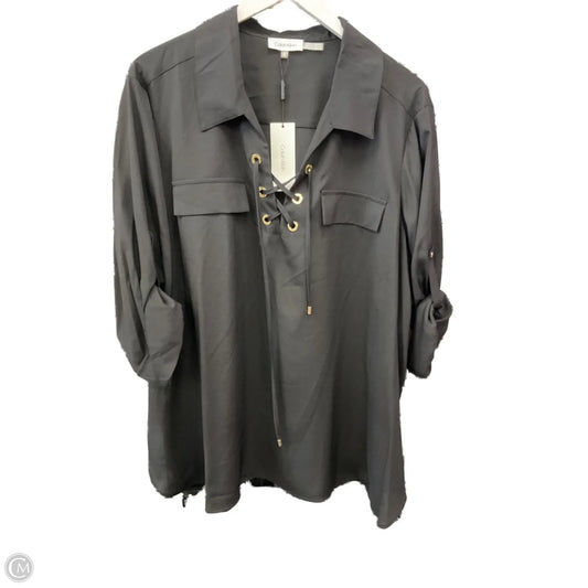Top Long Sleeve By Calvin Klein In Black & Gold, Size: 2x