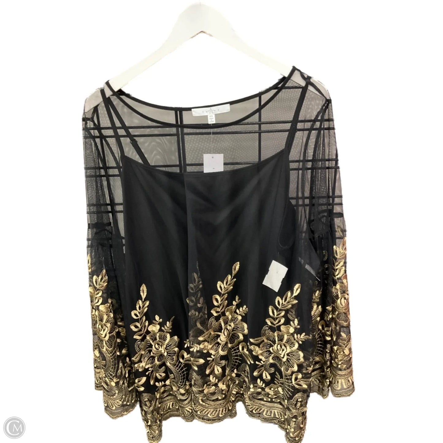 Top 2pc 3/4 Sleeve By Fever In Black & Gold, Size: 2x