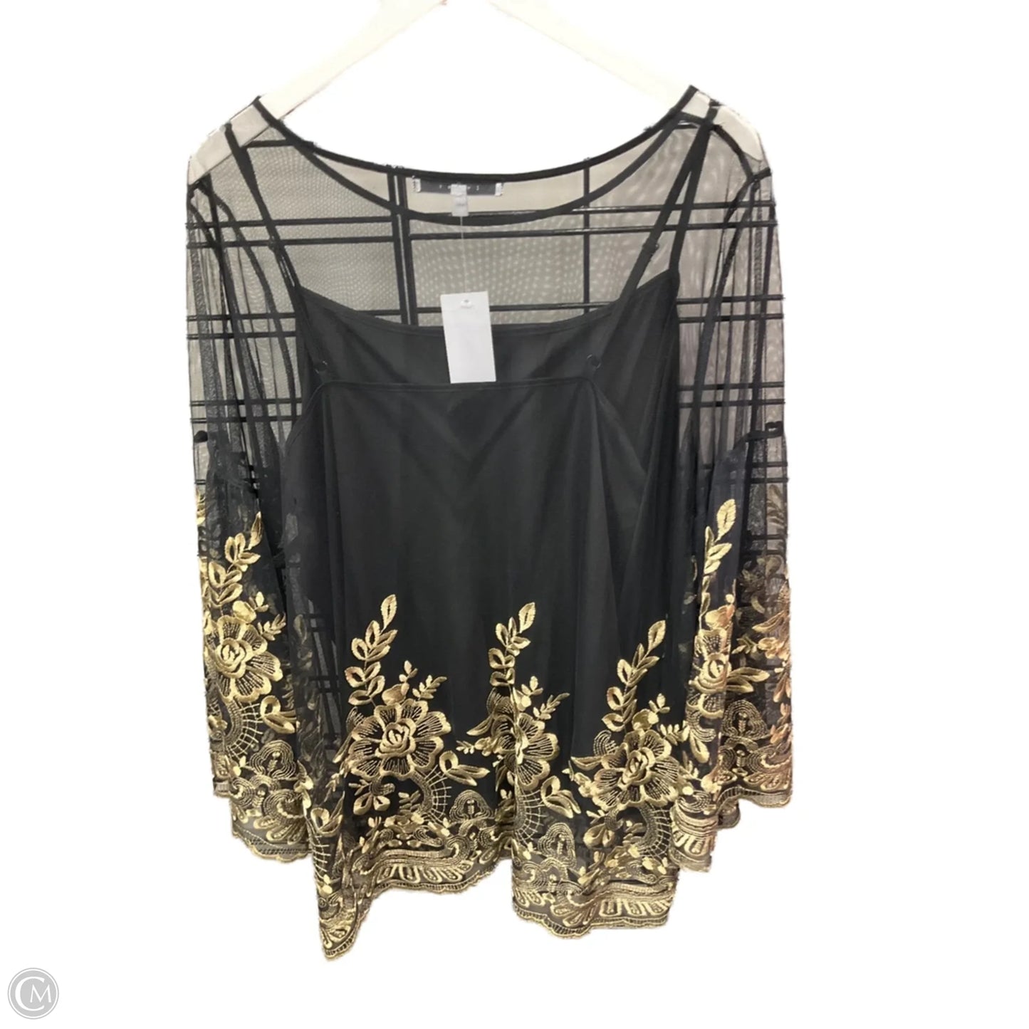 Top 2pc 3/4 Sleeve By Fever In Black & Gold, Size: 2x