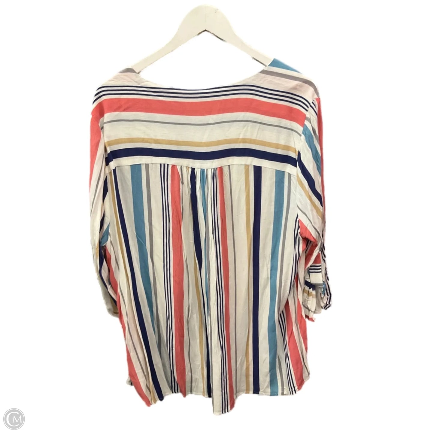 Top 3/4 Sleeve By Faith And Joy In Blue & Pink, Size: 3x