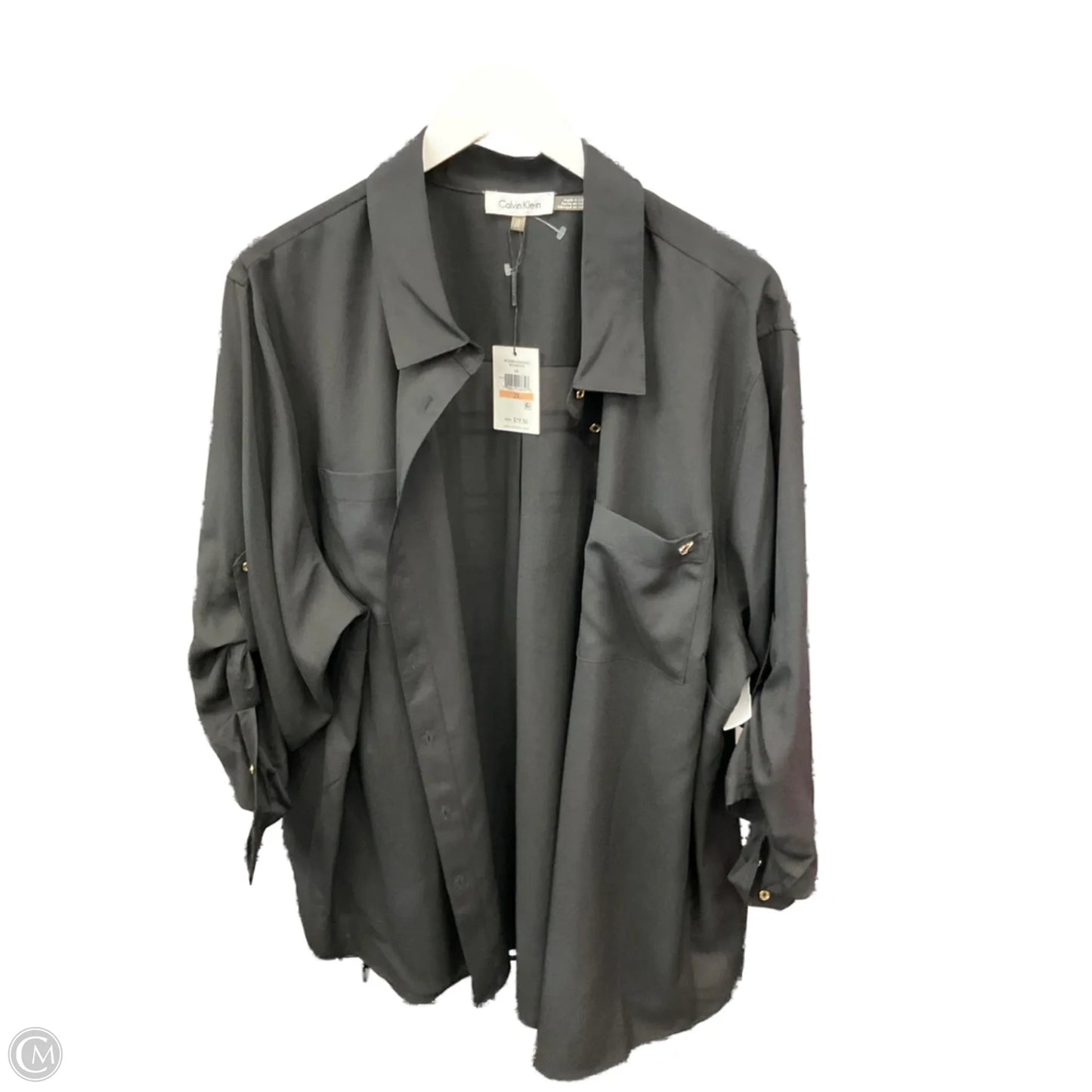 Top Long Sleeve By Calvin Klein In Black & Gold, Size: 2x