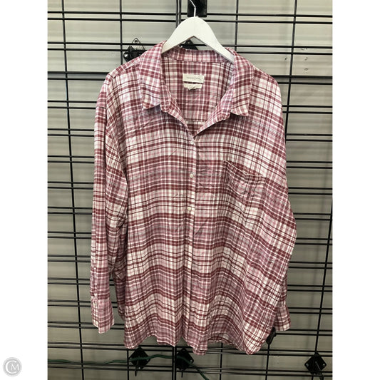 Top Long Sleeve By Treasure And Bond In Pink & White, Size: 3x
