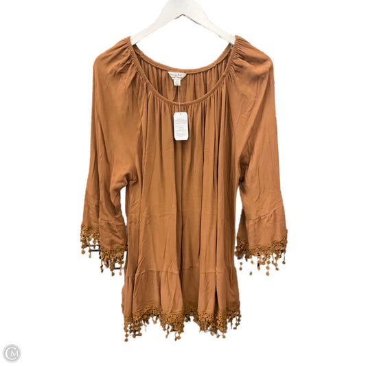 Top 3/4 Sleeve By Krazy Kat In Brown, Size: Xxl