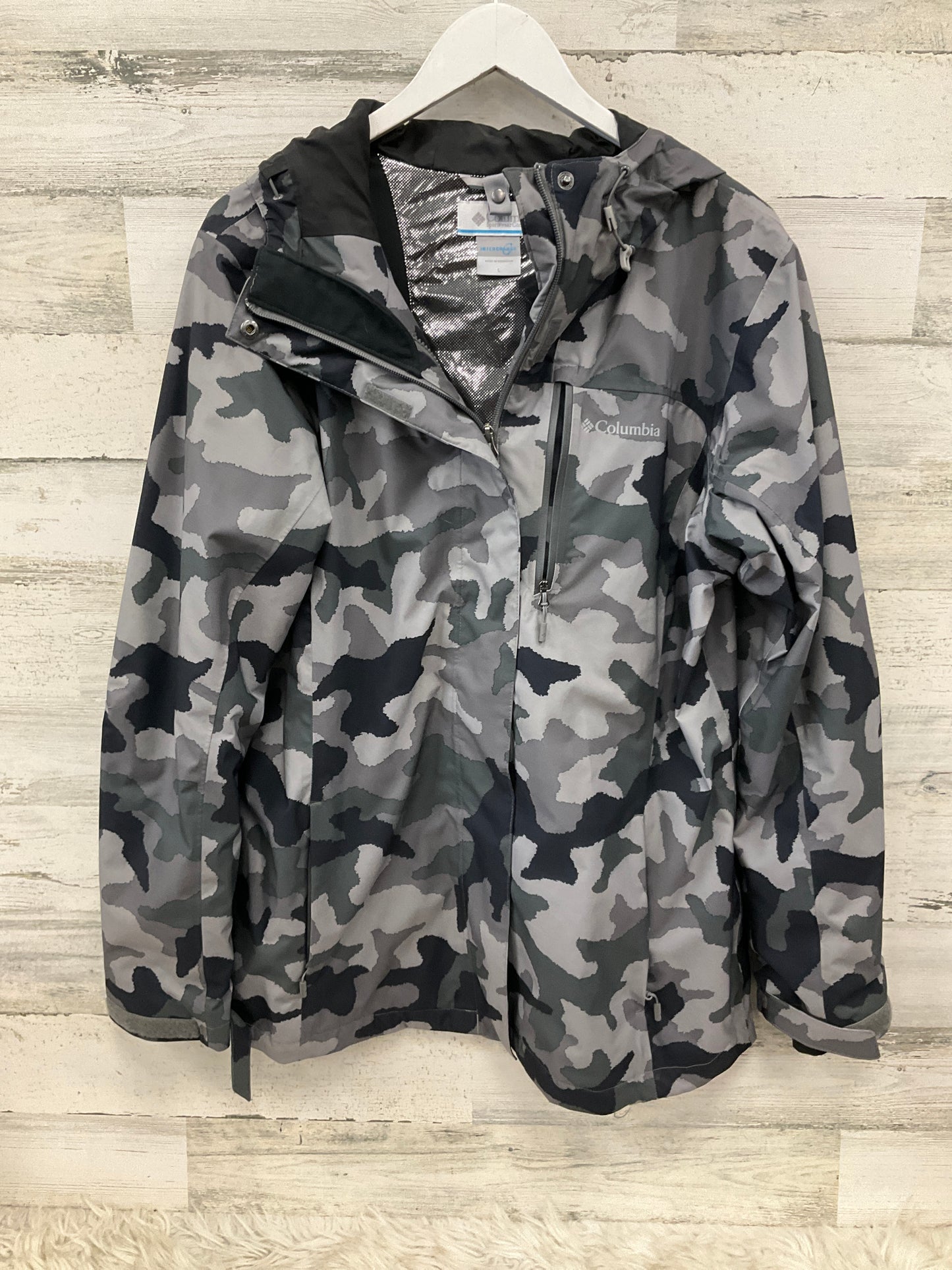 Coat Raincoat By Columbia In Camouflage Print, Size: L