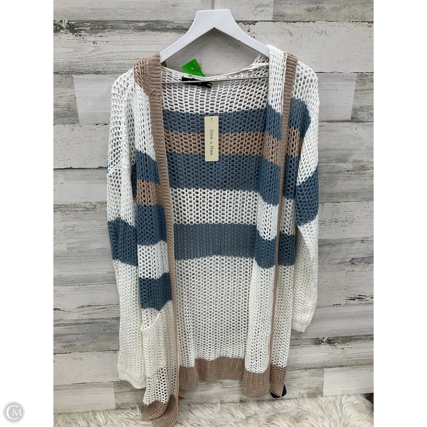 Cardigan By Doe & Rae In Blue & Cream, Size: L