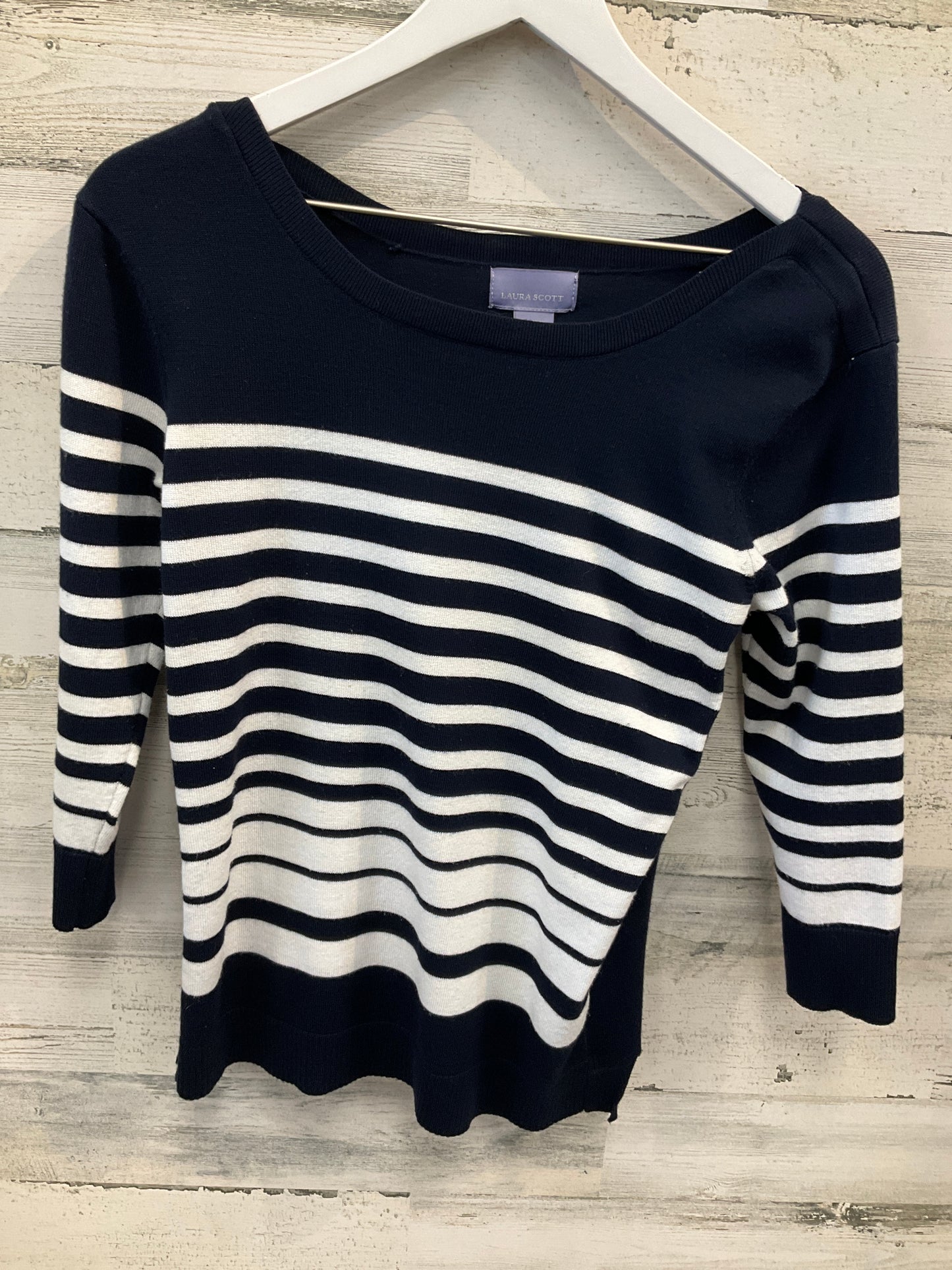 Top 3/4 Sleeve By Laura Scott In Navy, Size: M