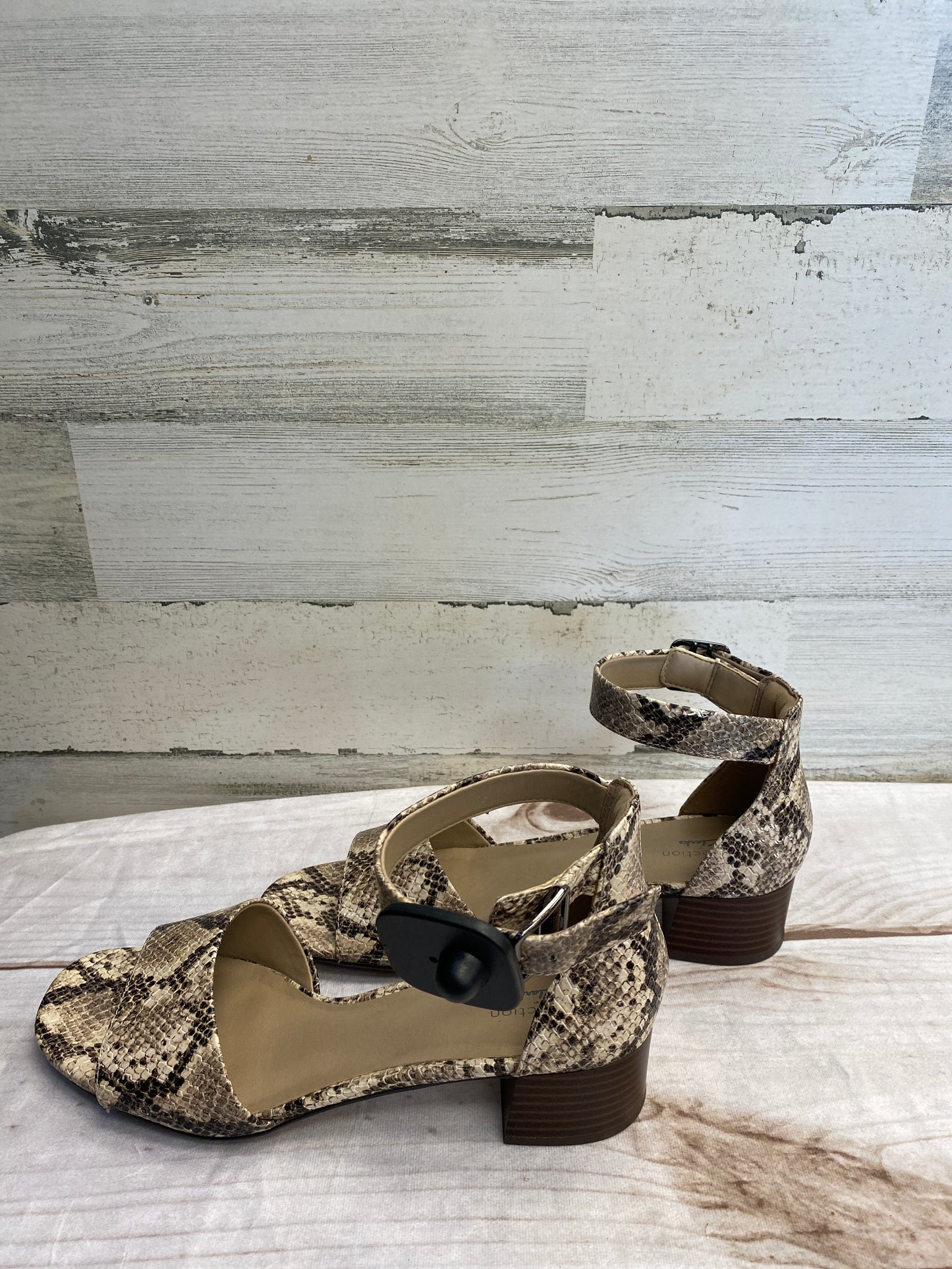 Snakeskin Print Sandals Heels Block Clarks, Size 9