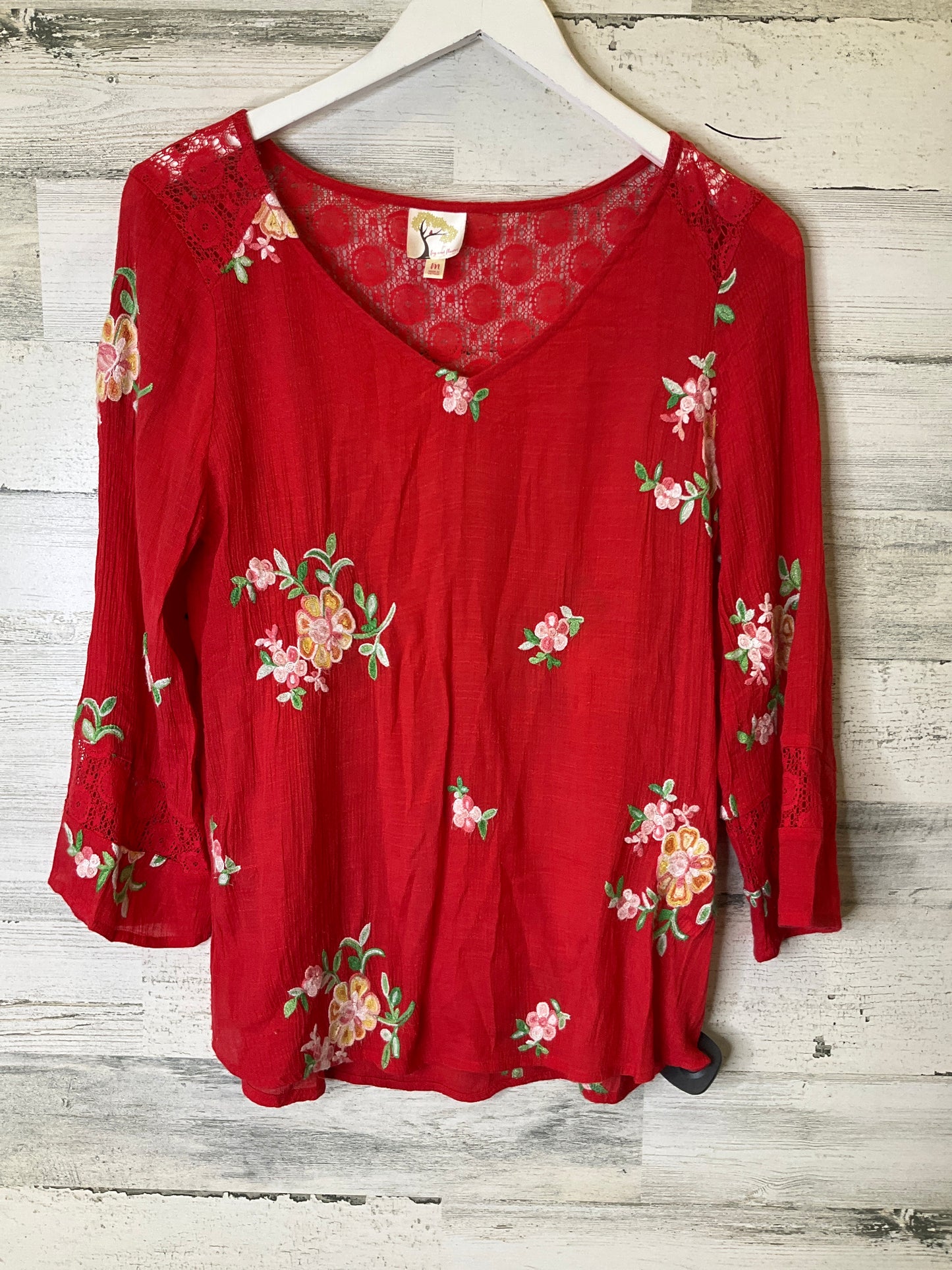 Coral Top 3/4 Sleeve Figuero & Flower, Size M