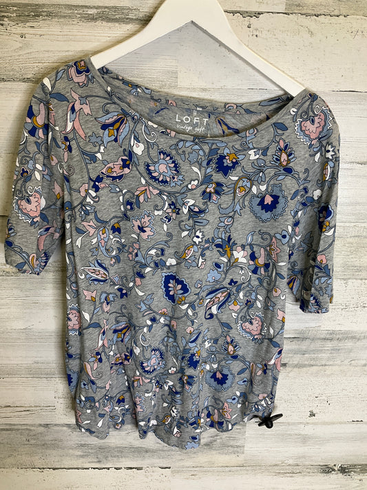 Top Short Sleeve By Loft In Blue & Grey, Size: L