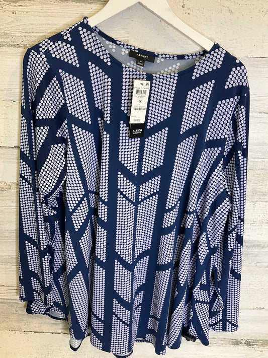 Top Long Sleeve By Alfani In Blue & White, Size: 1x