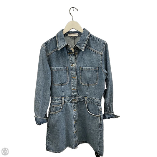 Dress Casual Midi By Zara In Blue Denim, Size: M