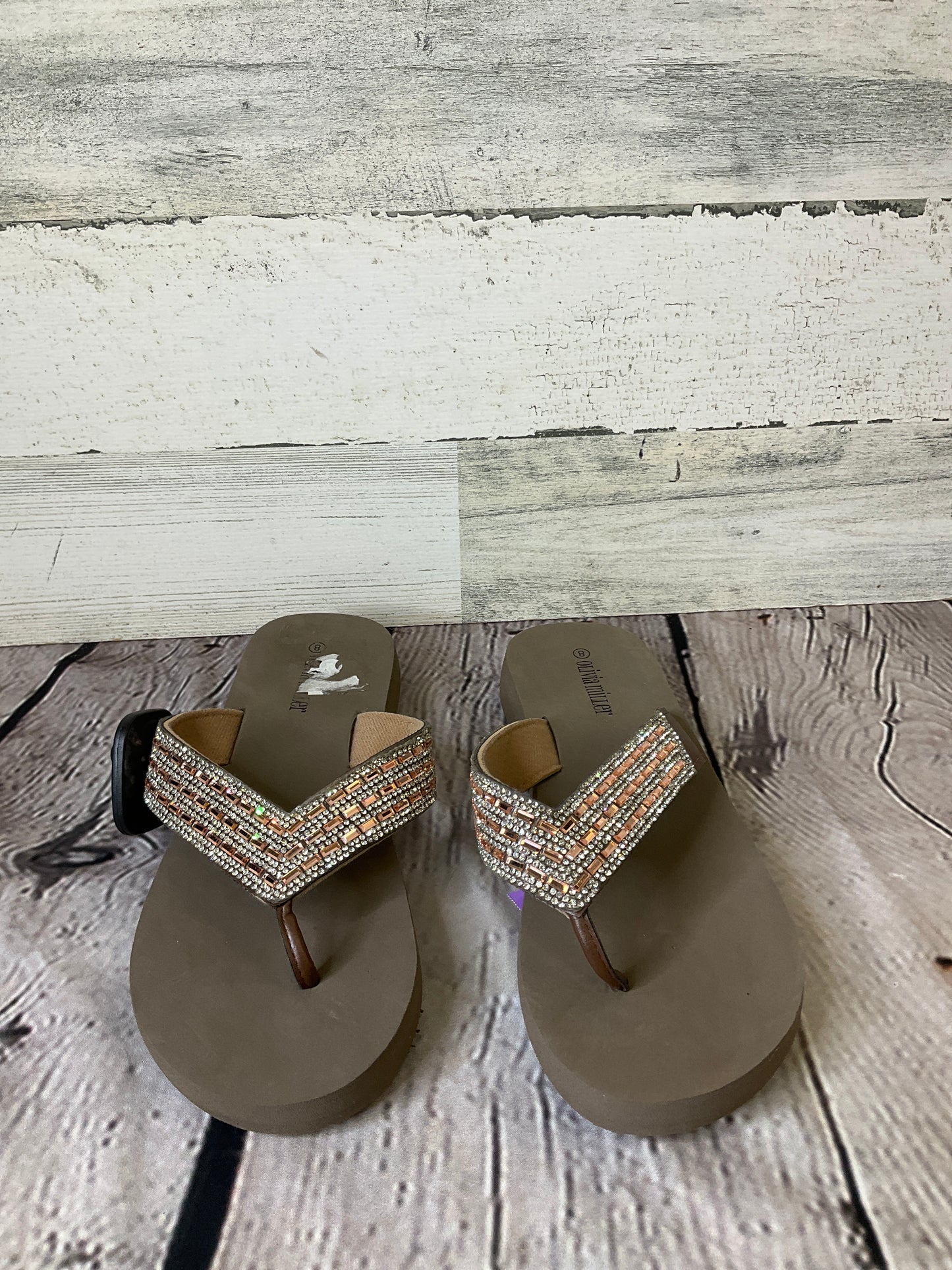 Brown & Pink Sandals Flip Flops Olivia Miller, Size 8