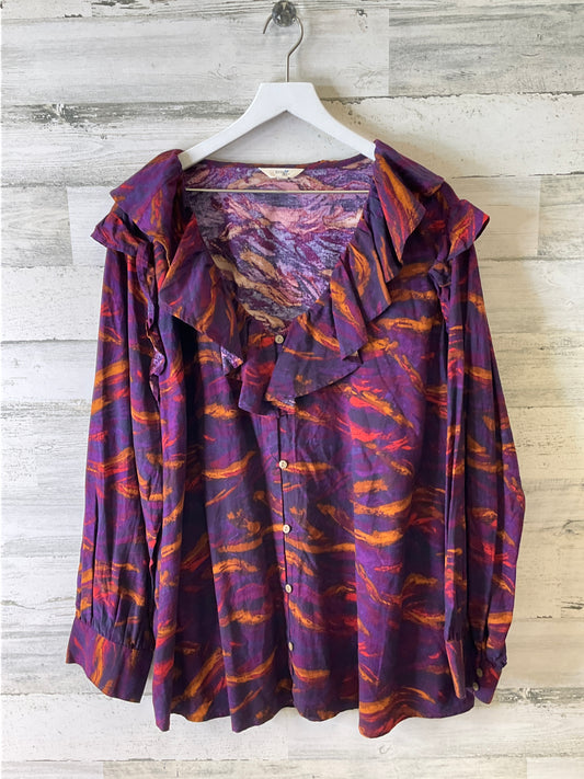 Top Long Sleeve By Terra & Sky In Brown & Purple, Size: 4x