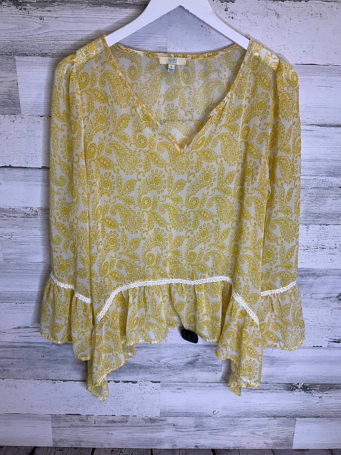 White & Yellow Top Long Sleeve Kori America, Size S