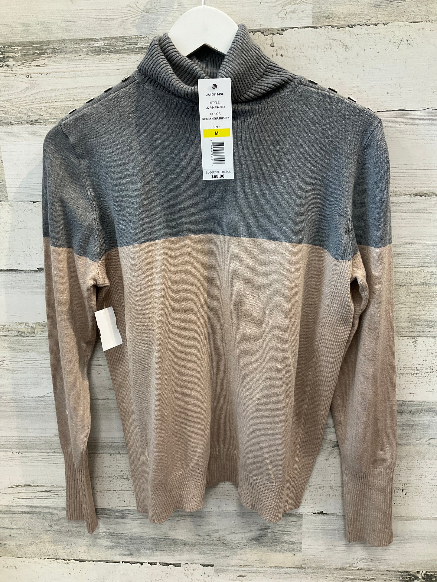 Sweater By Joseph A. In Grey & Tan, Size: M