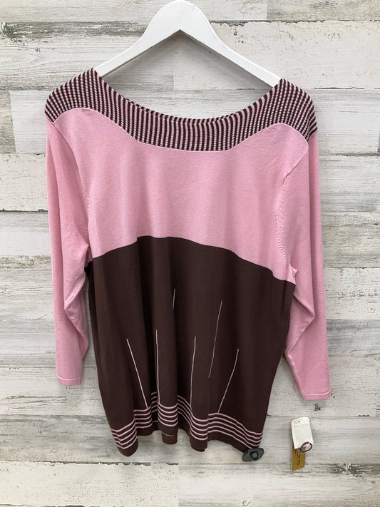 Top Long Sleeve By Notations In Brown & Pink, Size: 2x