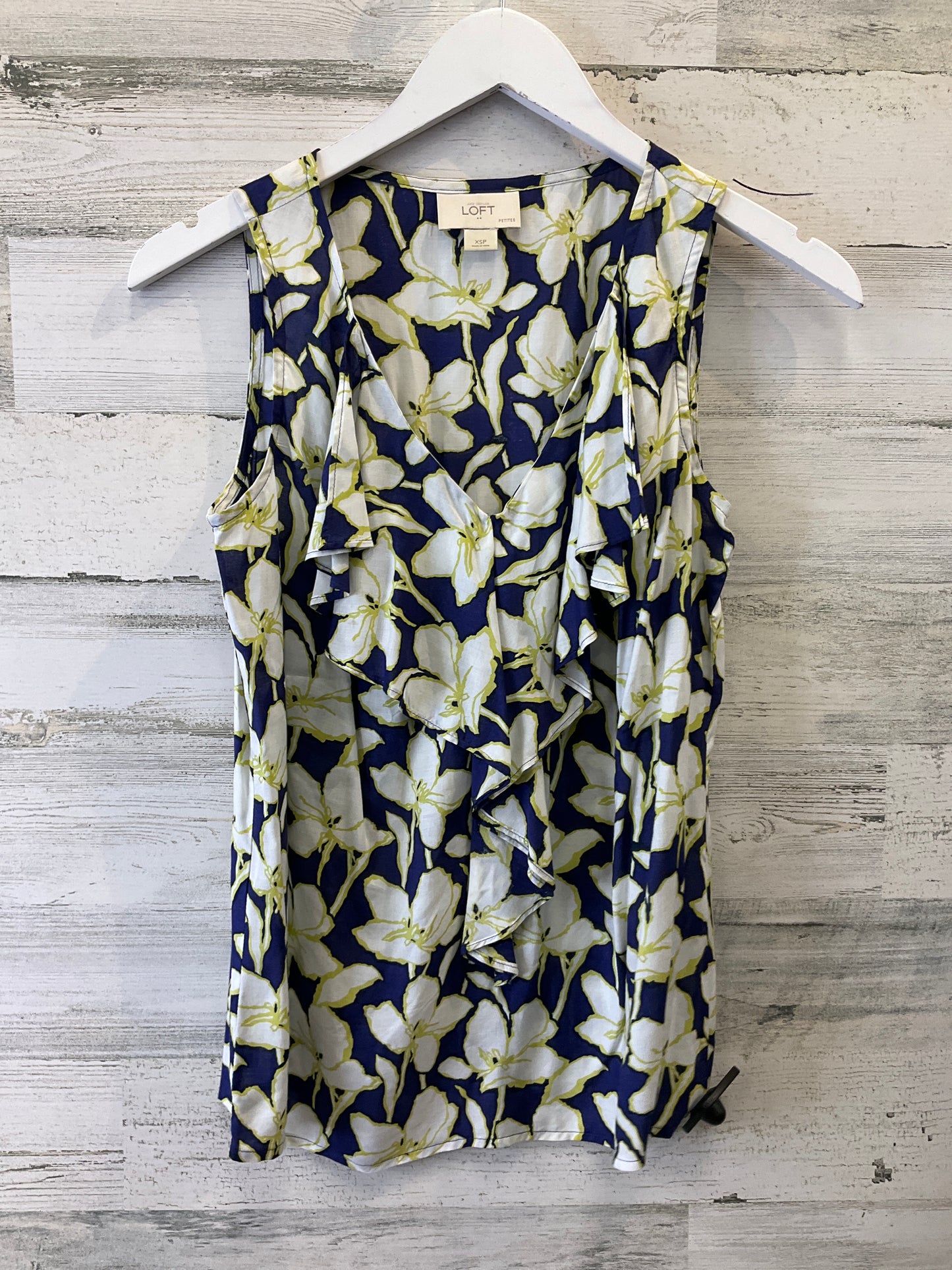 Blue & Yellow Top Sleeveless Loft, Size Xs