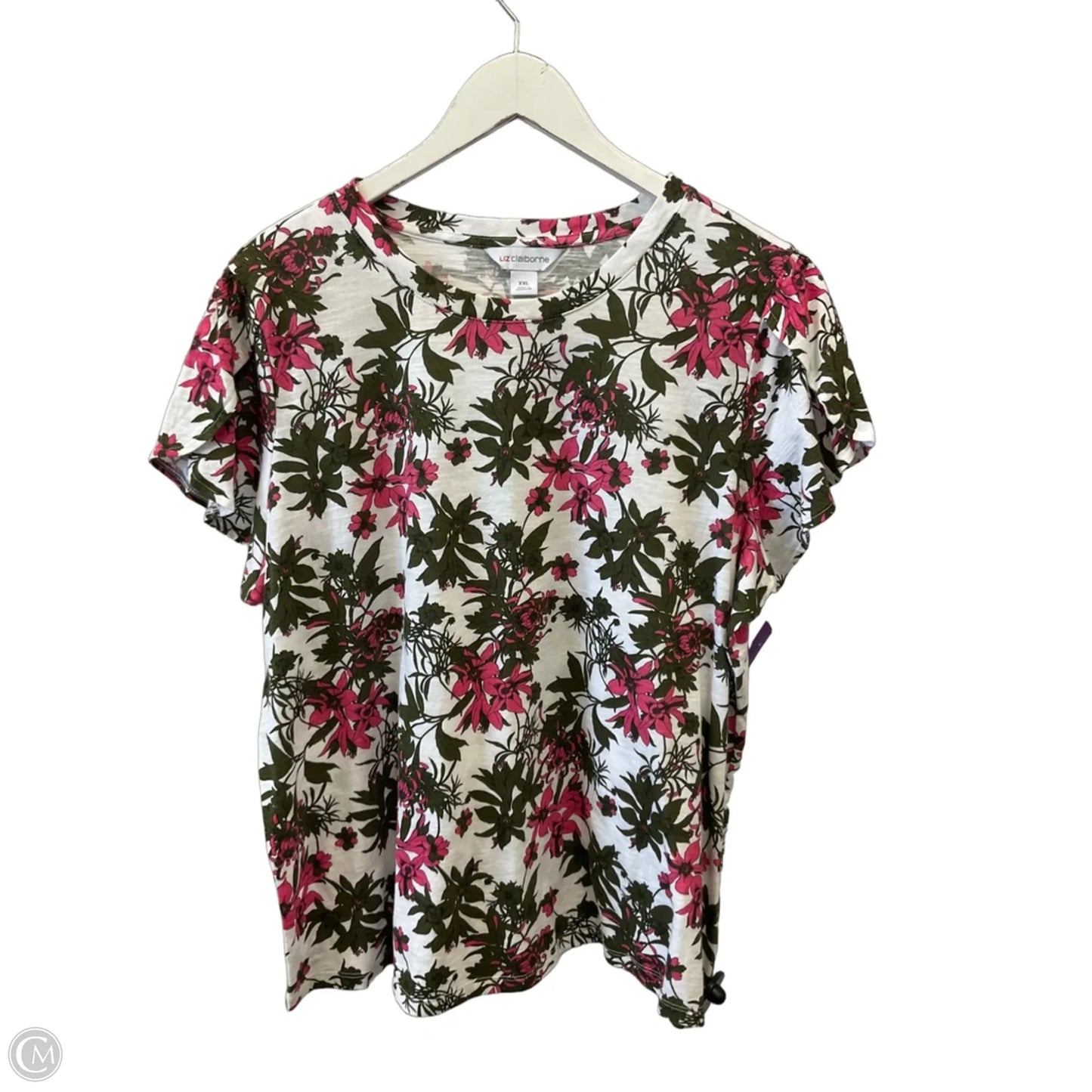 Top Short Sleeve By Liz Claiborne In Green & Pink, Size: Xxl