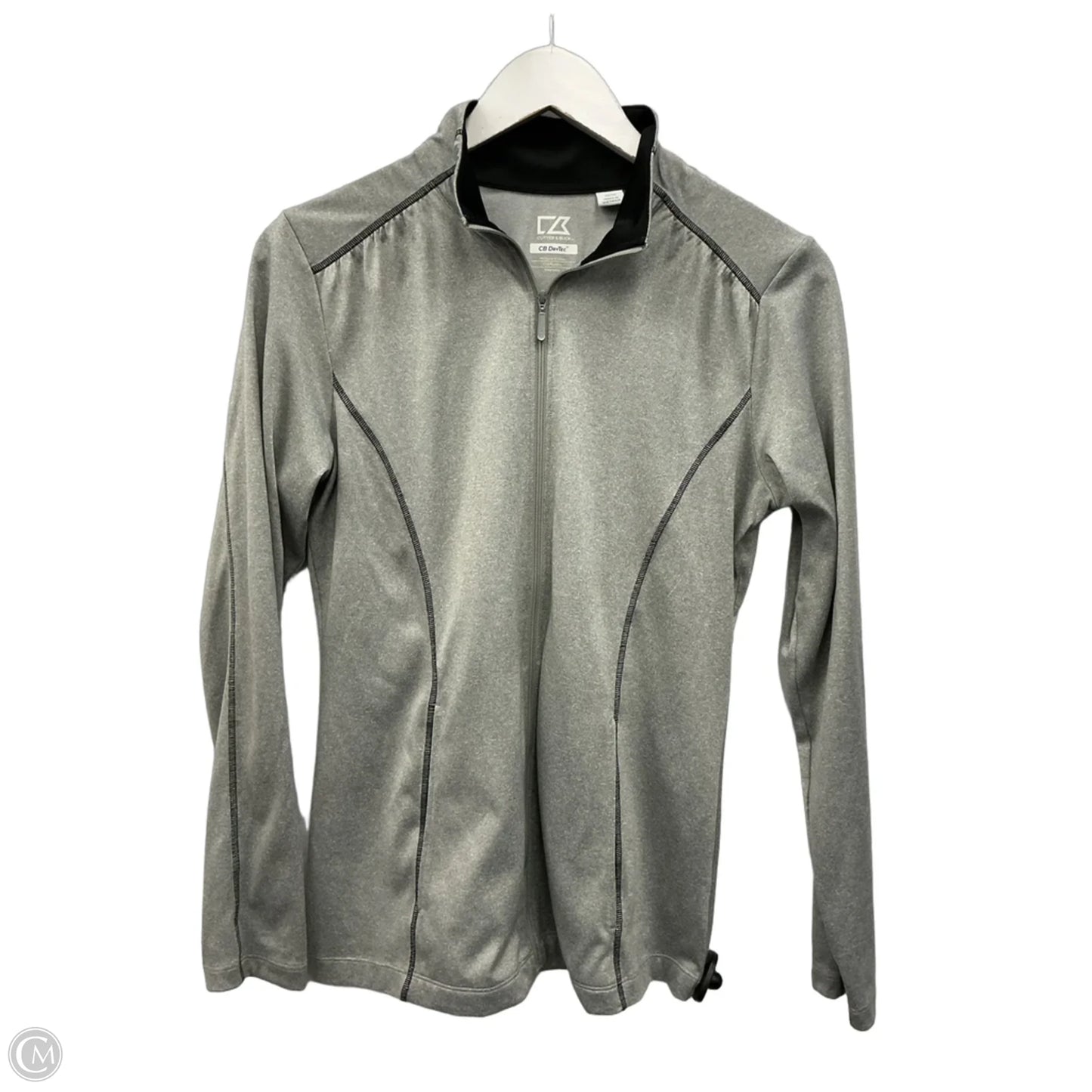 Athletic Top Long Sleeve Collar By Cutter And Buck In Grey, Size: M