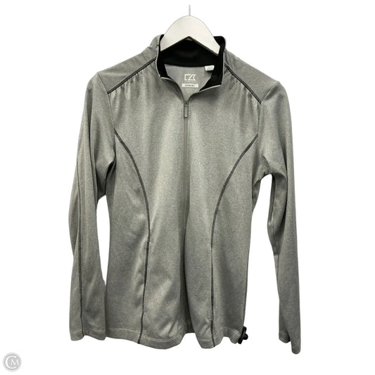 Athletic Top Long Sleeve Collar By Cutter And Buck In Grey, Size: M