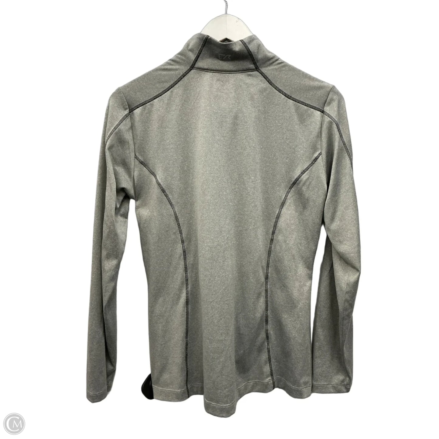 Athletic Top Long Sleeve Collar By Cutter And Buck In Grey, Size: M