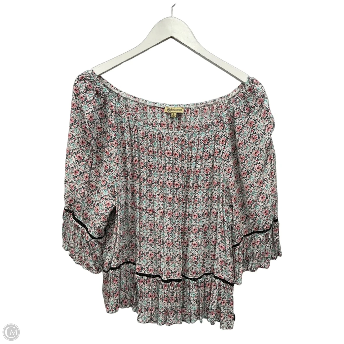 Top 3/4 Sleeve By Democracy In Floral Print, Size: L