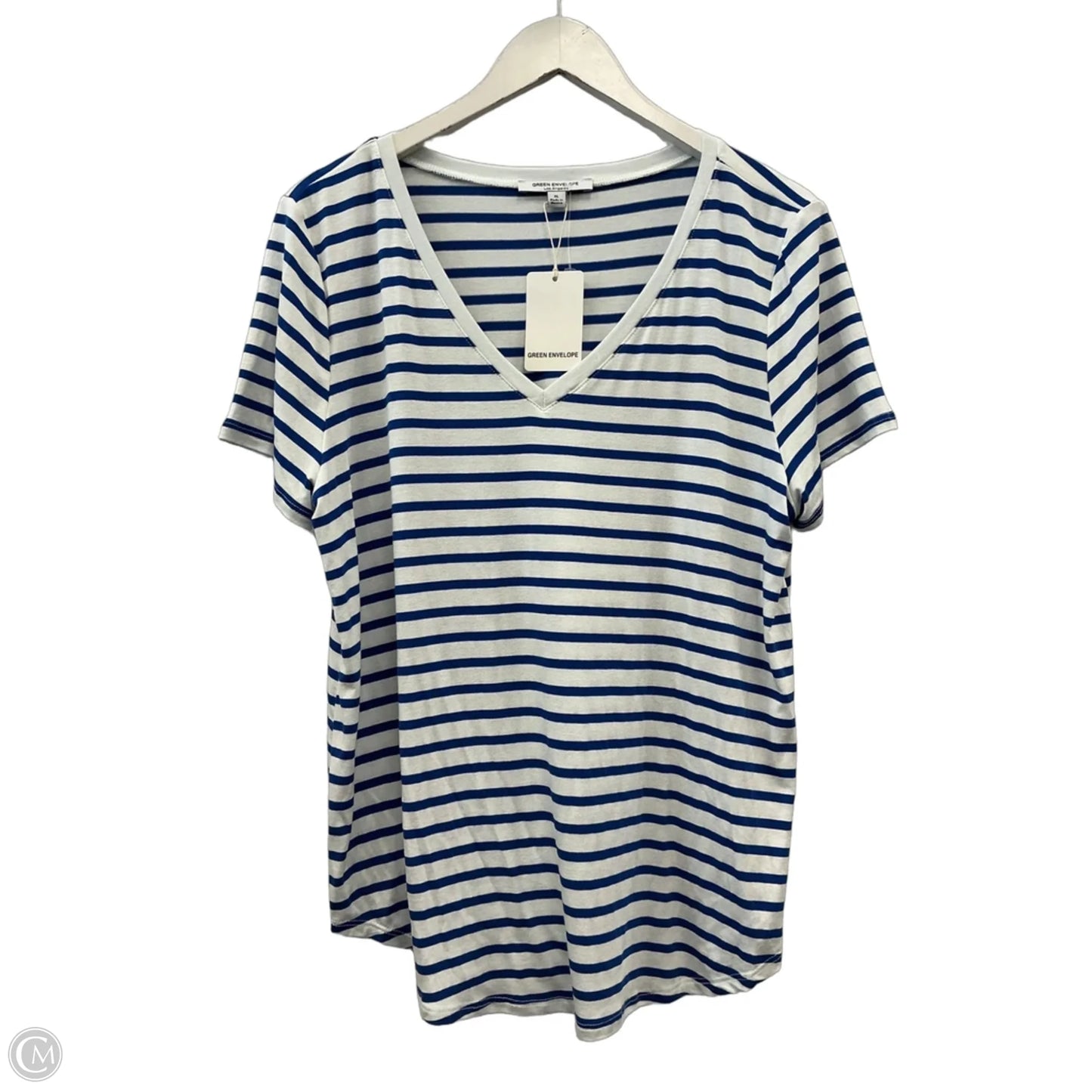 Top Short Sleeve By Green Envelope In Blue & White, Size: Xl