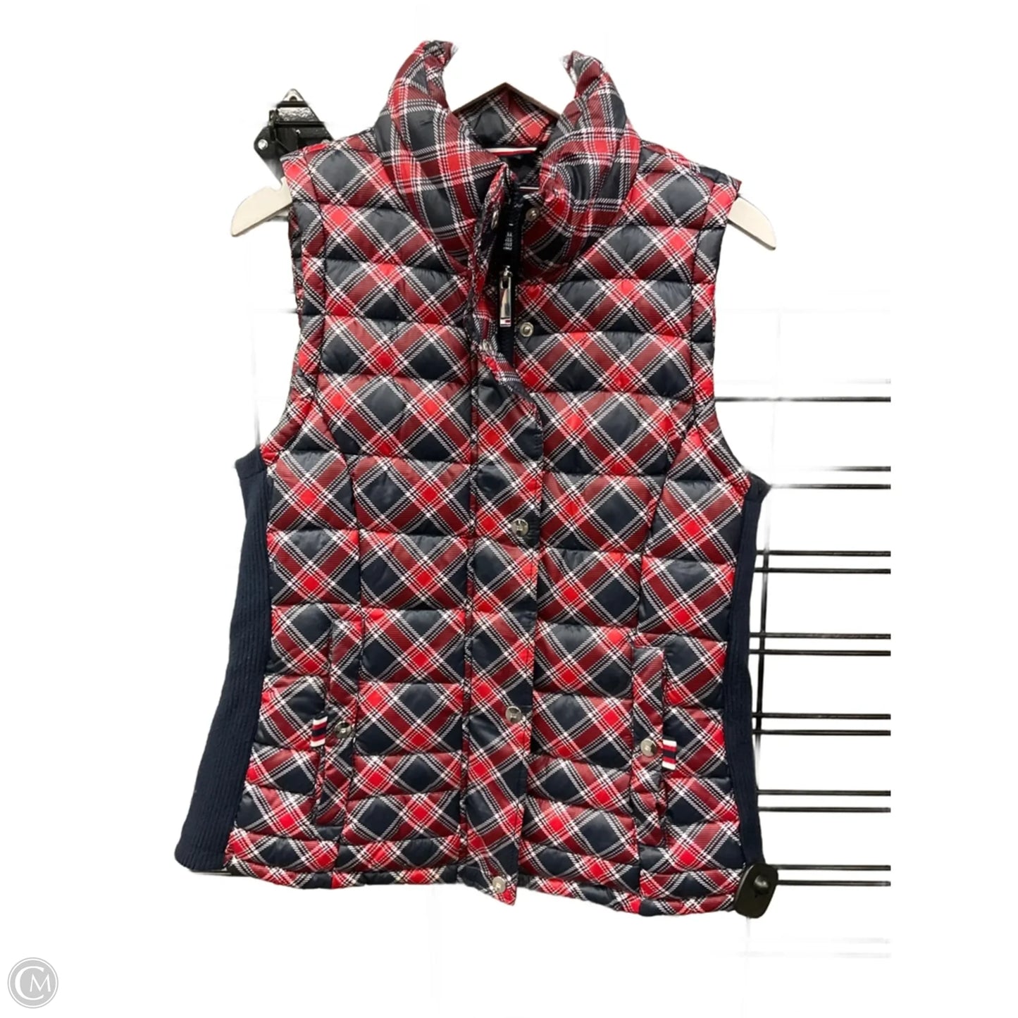 Vest Puffer & Quilted By Tommy Hilfiger In Blue & Red & White, Size: M