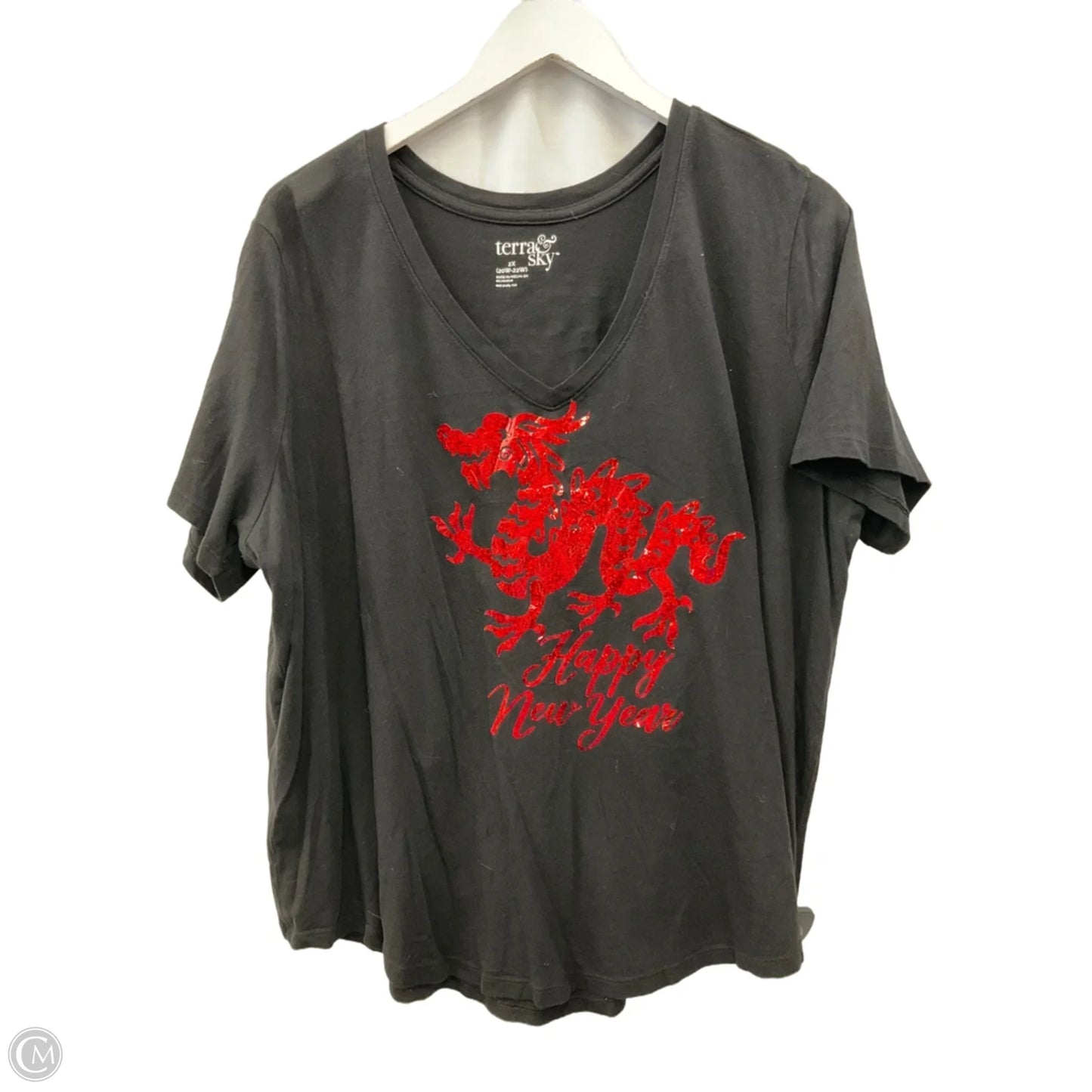 Top Short Sleeve By Terra & Sky In Black, Size: 2x