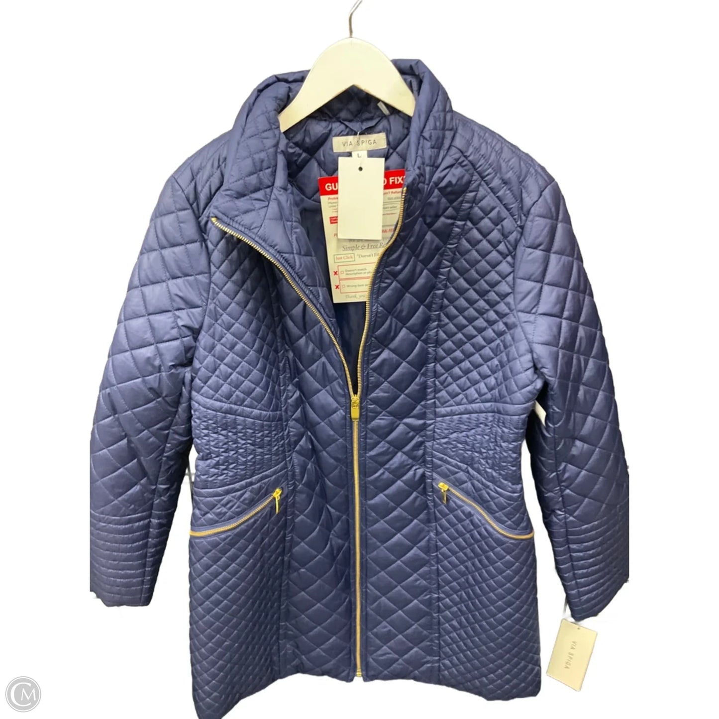 Jacket Puffer & Quilted By Via Spiga In Blue, Size: L