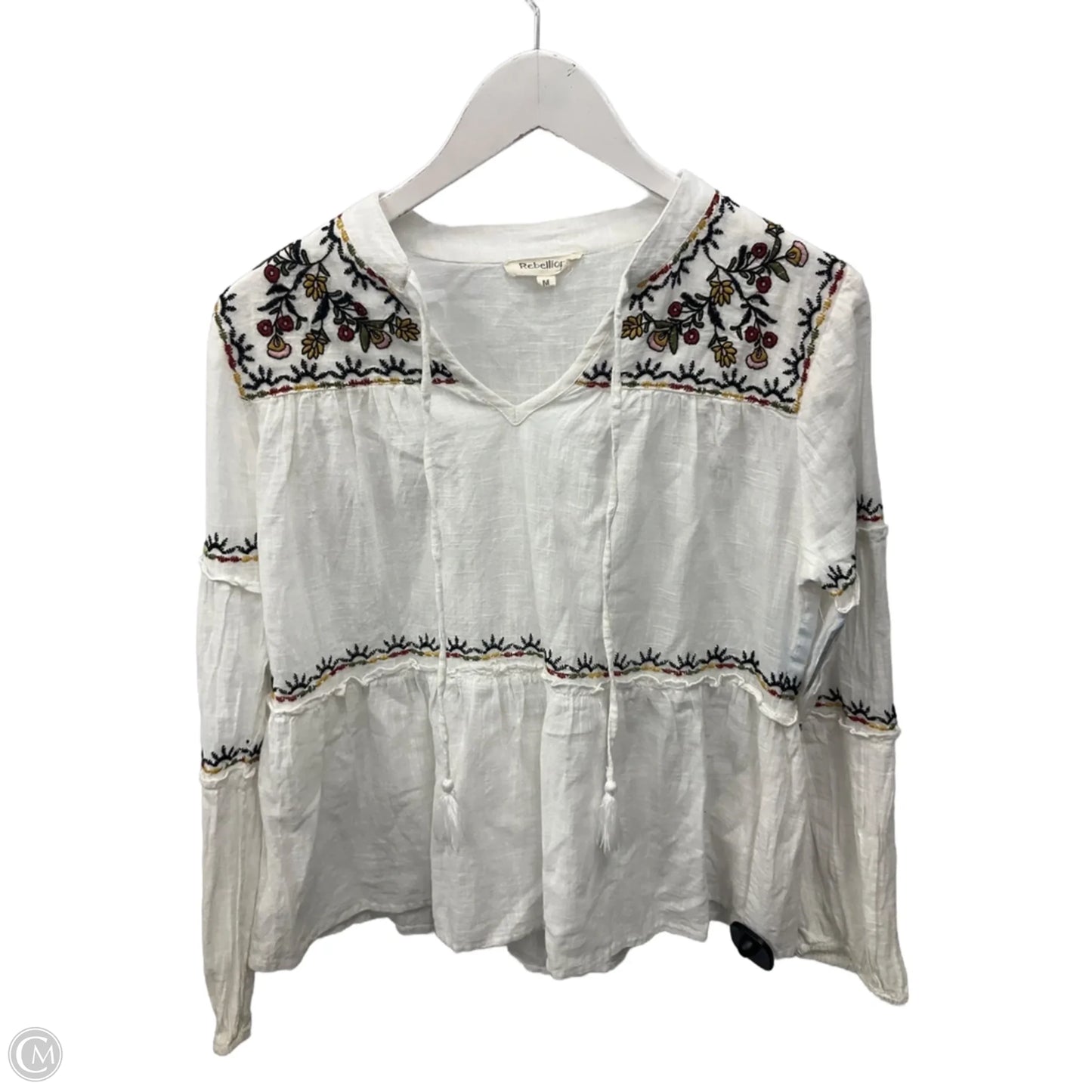 Top Long Sleeve By Rebellion In White, Size: M