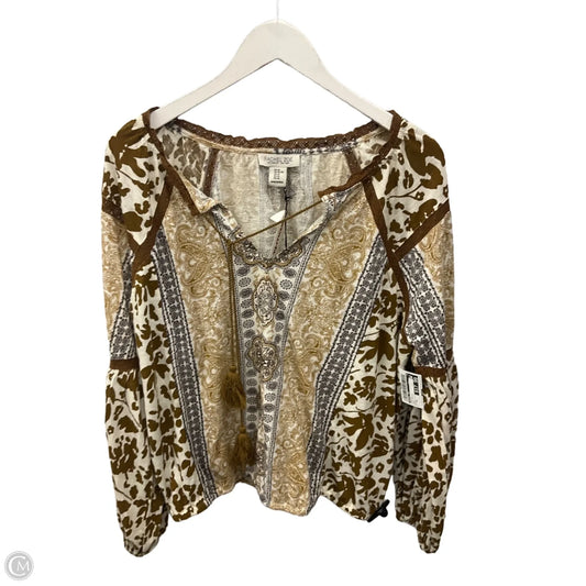 Top Long Sleeve By Rachel Zoe In Tan & White, Size: Xl
