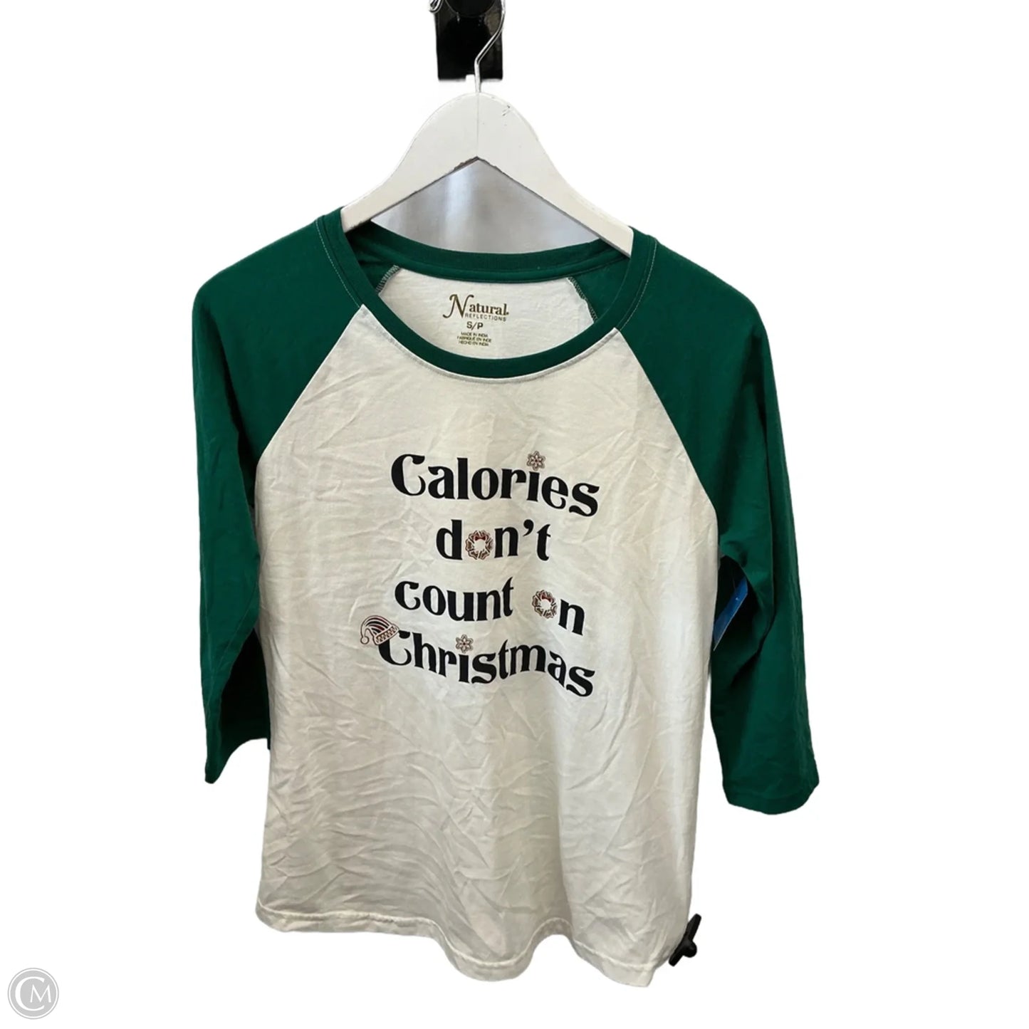 Top 3/4 Sleeve By Natural Reflections In Green & White, Size: S