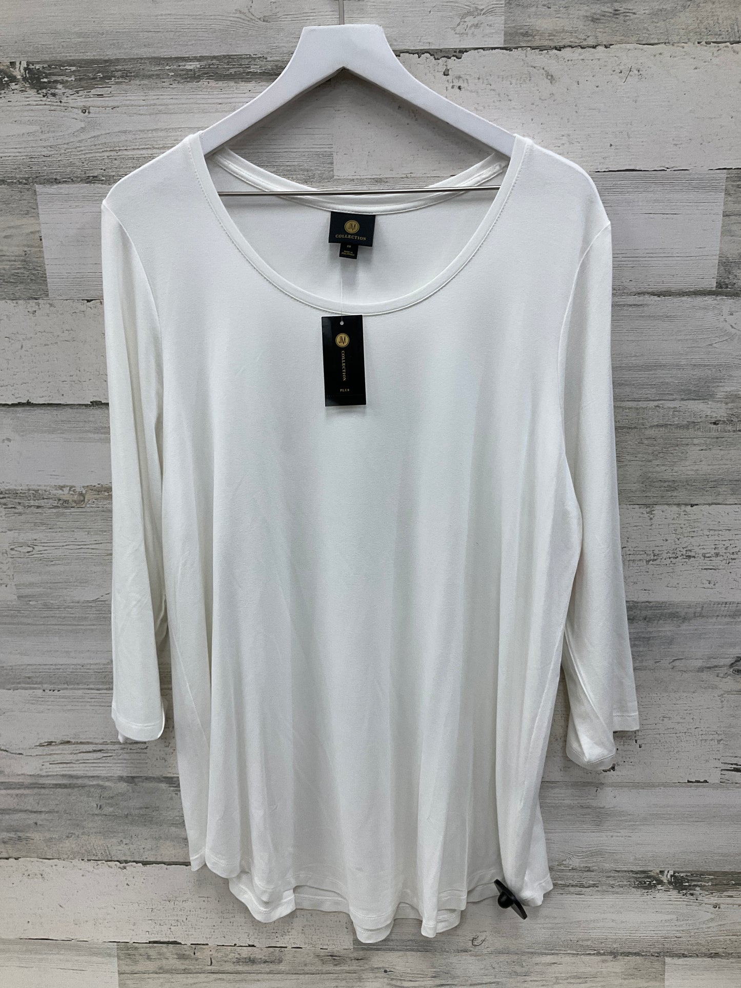 Top 3/4 Sleeve By Jm Collections In White, Size: 2x