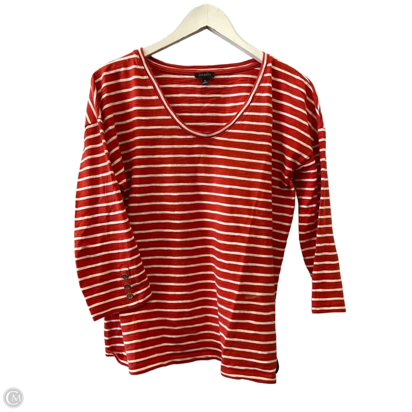 Top 3/4 Sleeve By Talbots In Orange & White, Size: M