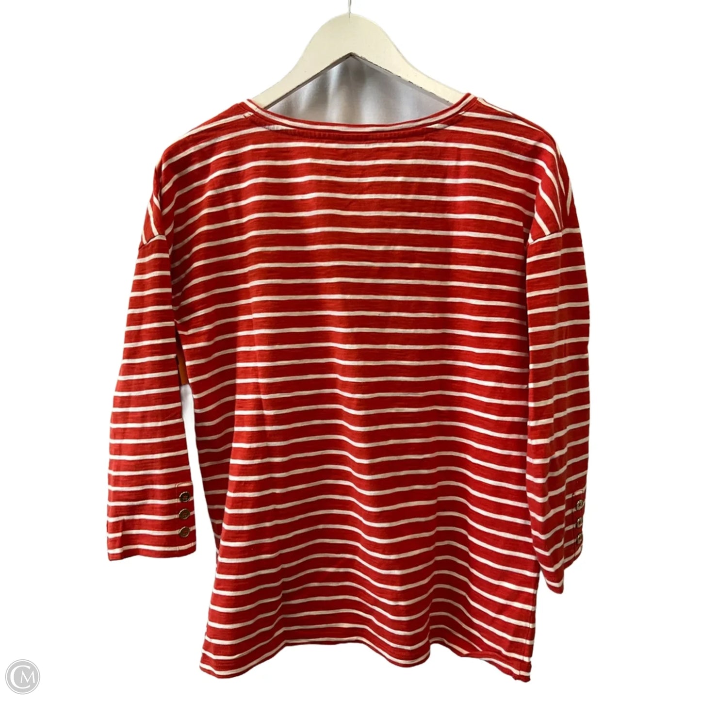 Top 3/4 Sleeve By Talbots In Orange & White, Size: M