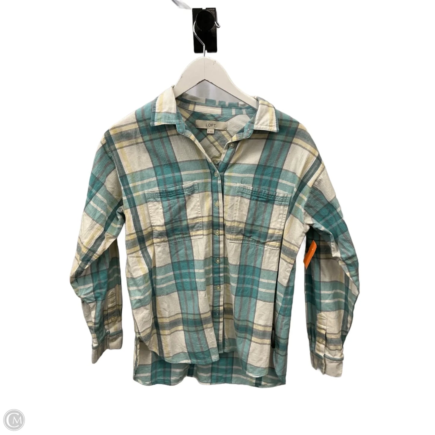 Top Long Sleeve By Loft In Plaid Pattern, Size: M